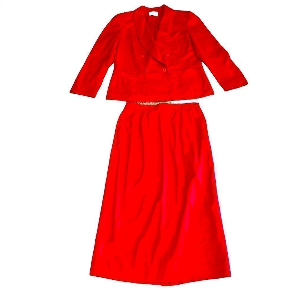 Pendelton Wool Cherry Red 2pc Skirt Suit Made in USA Size 10